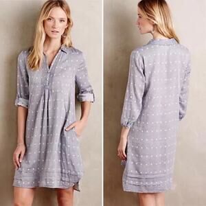 Anthropologie Isabella Sinclair Polka Dot Chambray Dress Blue Size M